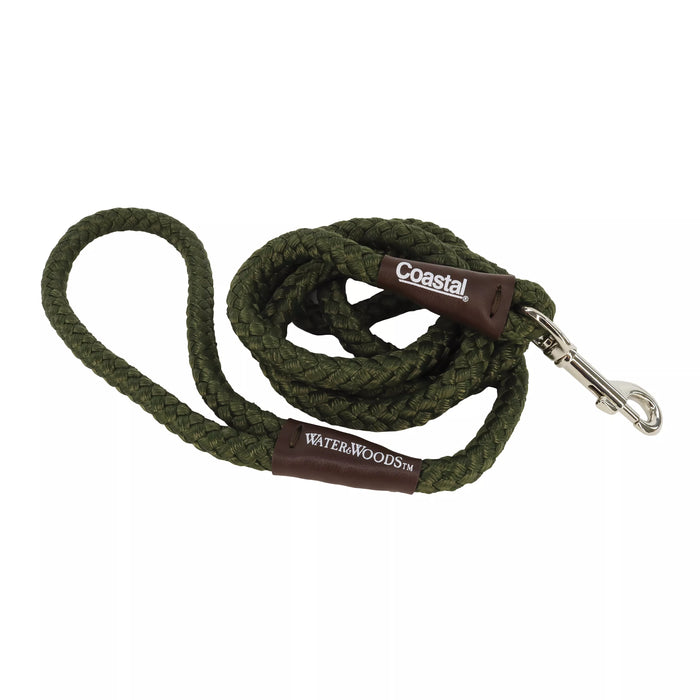 Coastal Water & Woods Braided Rope Snap Dog Leash (1/2" X 6', Green)