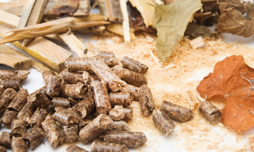A close-up of wood pellets.