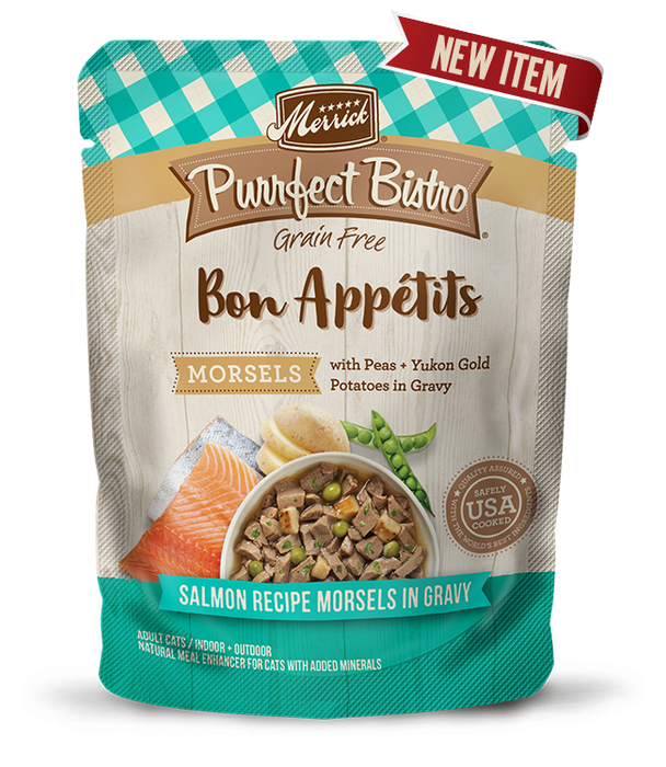 Merrick Purrfect Bistro Bon Appétits Salmon Recipe Morsels in Gravy Cat Food (3-oz, 24 pack)
