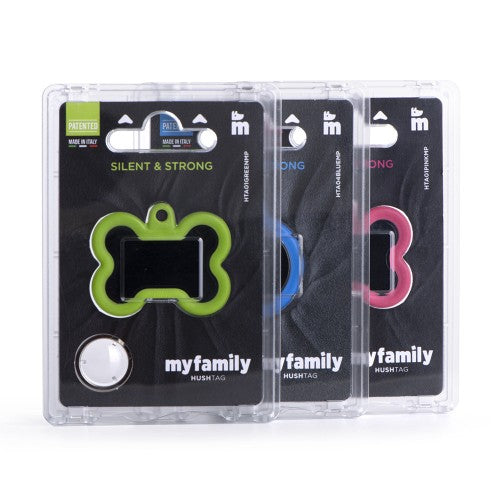 MyFamily Hushtag Big Black Aluminum Bone ID Tag with Pink Rubber