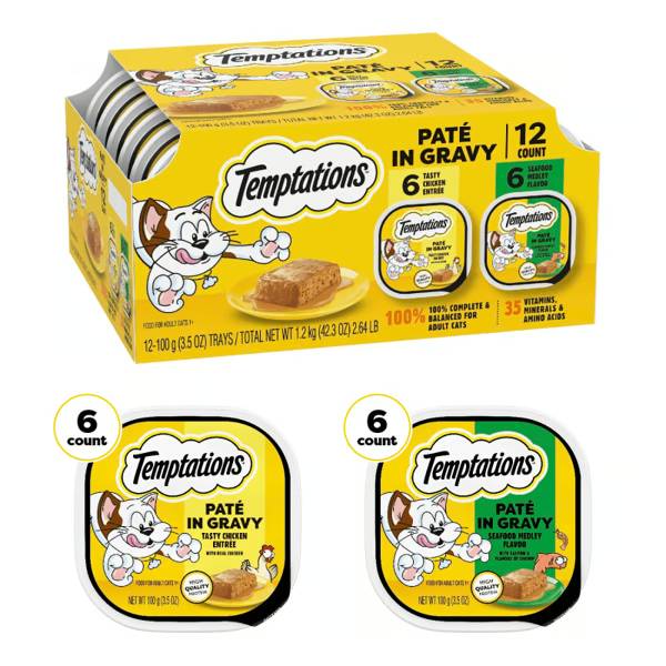 Temptations Tasty Chicken and Seafood Medley Paté in Gravy Flavor Variety Pack Wet Cat Food