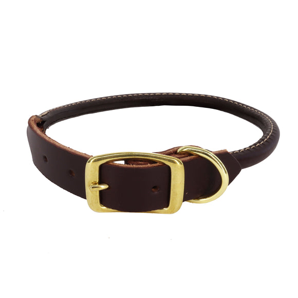 Circle T® Latigo Leather Round Dog Collar with Solid Brass