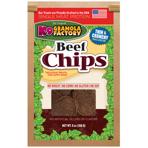 K9 Granola Chip Collection, Single Meat Protein Beef Chips for Dogs