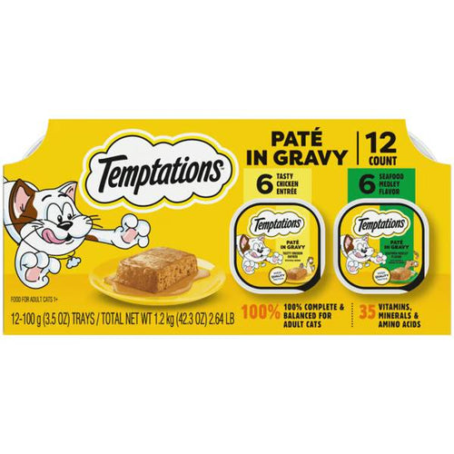 Temptations Tasty Chicken and Seafood Medley Paté in Gravy Flavor Variety Pack Wet Cat Food