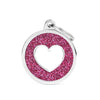MyFamily Shine Big Pink Glitter Circle White Heart ID Tag