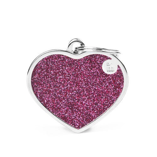 MyFamily Shine Big Pink Glitter Heart ID Tag