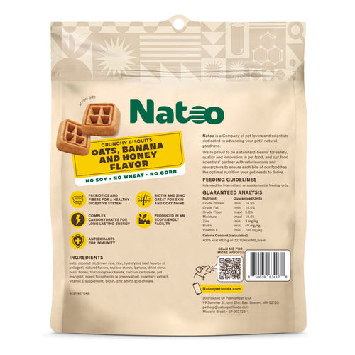 Natoo Crunchy Biscuits Oats, Banana and Honey Flavor Small Bite Dog Treats