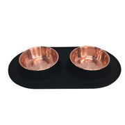 Messy Mutts Double Silicone Dog Feeder with Copper Colored Bowls, 1.5 Cups Per Bowl