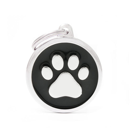 MyFamily Classic Big Black Circle with Paw ID Tag