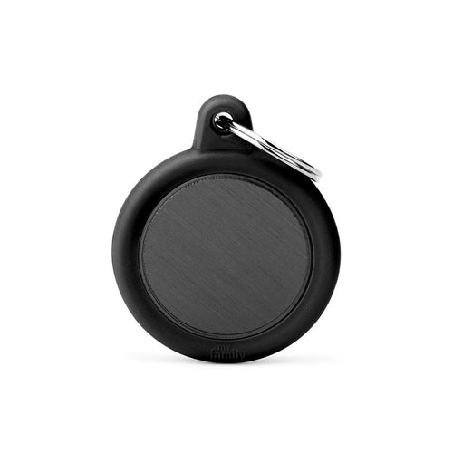 MyFamily Hushtag Black Aluminum Circle ID Tag with Rubber