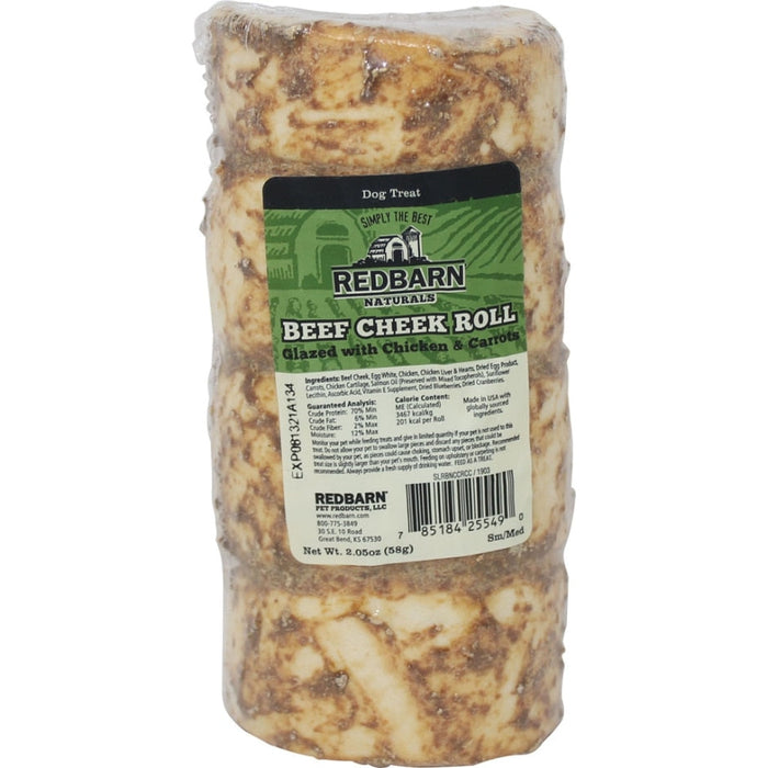 REDBARN NATURALS GLAZED BEEF CHEEK ROLL CHEW (Chicken/Carrot LG)