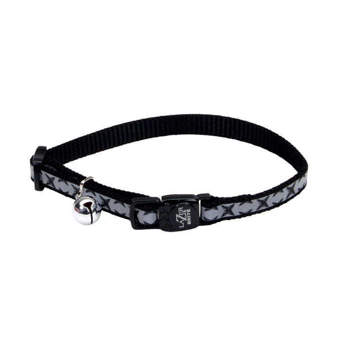 Coastal Pet Products Lazer Brite Reflective Adjustable Breakaway Cat Collar (3/8" X 08"-12", Black Diamond Plate)
