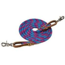 Horse Roper Rein, Blue/Pink Poly With Leather Loops, 3/8-In. x 8-Ft.