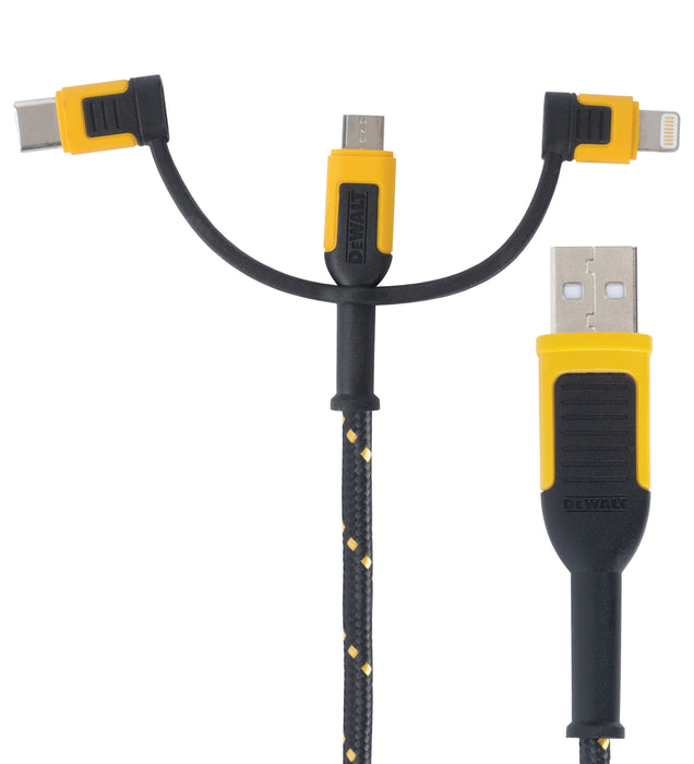 Dewalt Reinforced 3-in-1 Cable for Lightning, USB-C, and Micro-USB