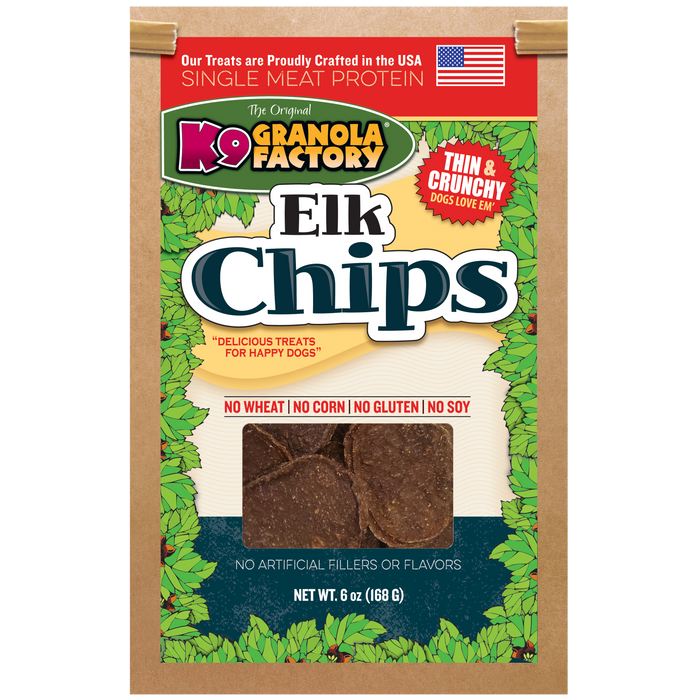 K9 Granola Chip Collection, Single Meat Protein Elk Chips for Dogs (5 Oz)